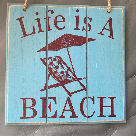 Beachy & Cute LIFE IS A BEACH Wood Rope COASTAL Art WALL Decor HANGING - Picture 2 of 6